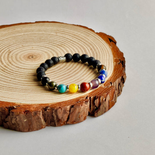 Super 9 Chakra Natural Stone Lava Bracelet